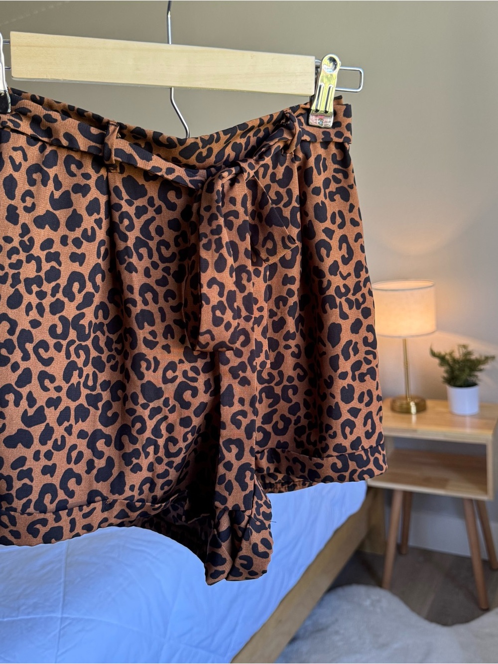 Sienna Sky Brown and Black Leopard Tie-Waist High Waist Shorts